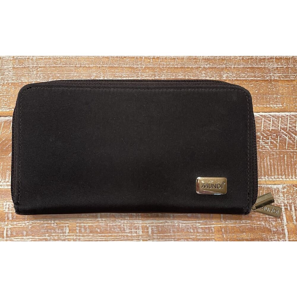 Mundi Black Nylon All In One Organizer Wallet Multiple Compartments Zip Around